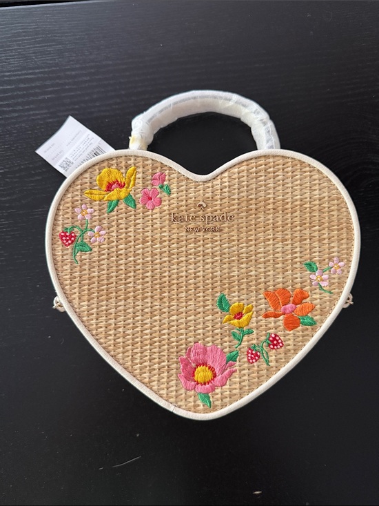 kate spade Handbags - kate spade Straw Heart Top-Handle Bag with Colorful Floral Embroidery NWT